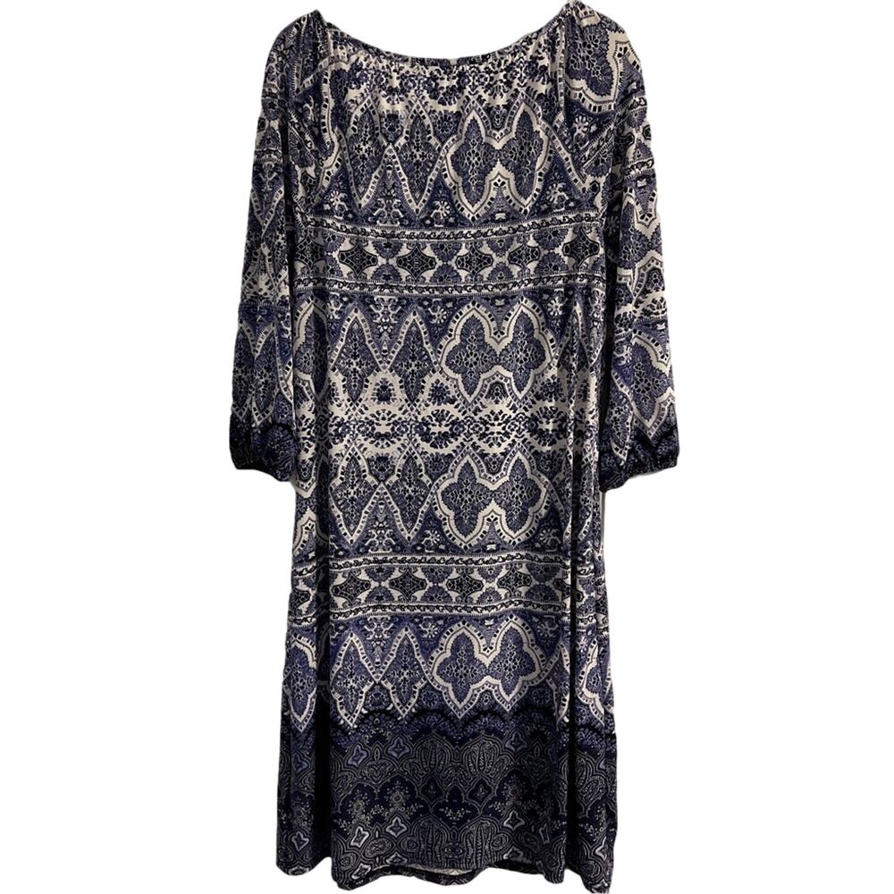 Mlle Gabrielle Dress Size Medium Blue Patterned Boho Scoop Neck 3/4 Sleeves - Picture 4 of 7